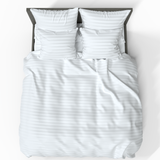 Handgefertigtes luxuriöses Premium gestreiftes Satin Baumwoll Bettwäsche Set | White